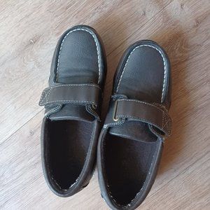 Children's Place Boys' Size 4 Brown Faux Leather Dress Shoes Hook & Loop, EUC